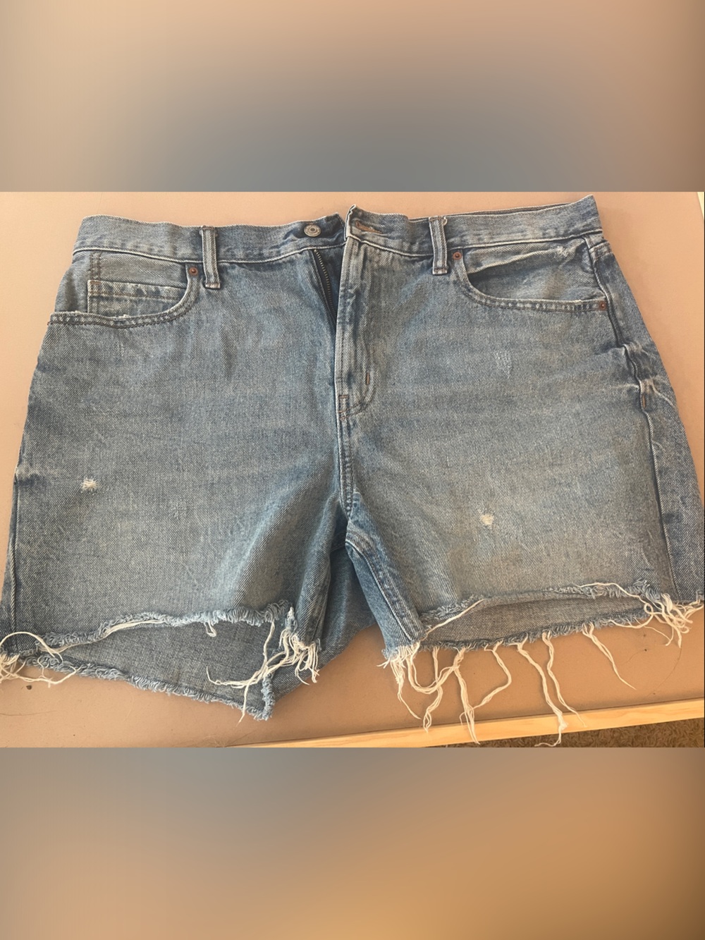 Women’s High-Rise Distressed Denim Shorts - Light Blue